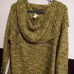Chico's Sequin Dorothy Knit Feminine Crotchet Boho-Chic Sweater Cottagecore Cowl
